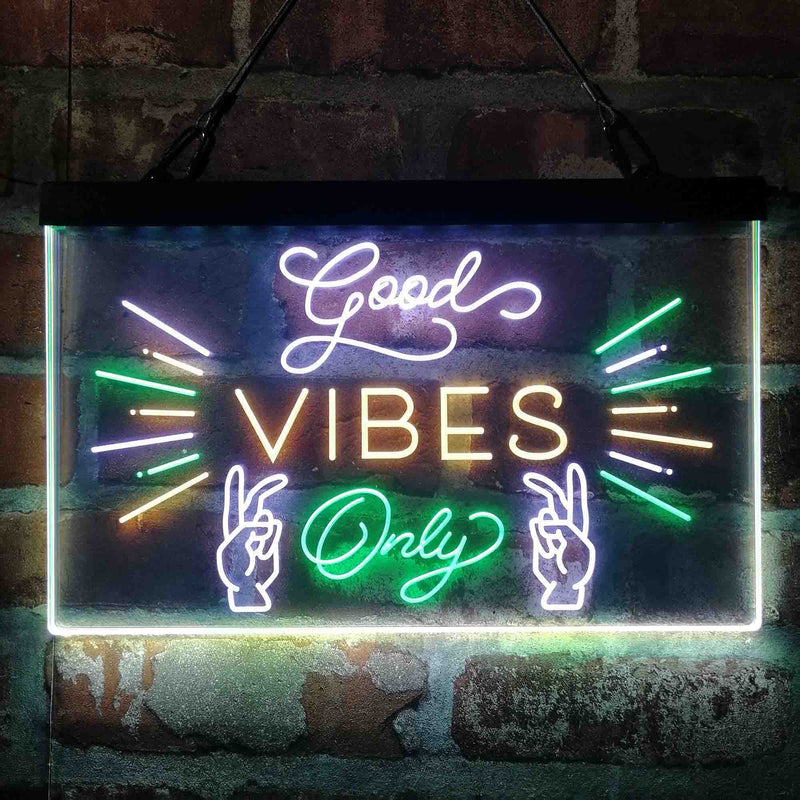 Good Vibes Only Victory Hand Deluxe App-Enabled 3-Color LED Light Sign - LED Gift Works