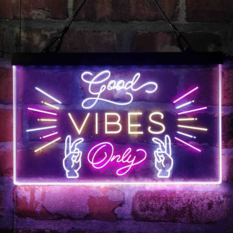Good Vibes Only Victory Hand Deluxe App-Enabled 3-Color LED Light Sign - LED Gift Works