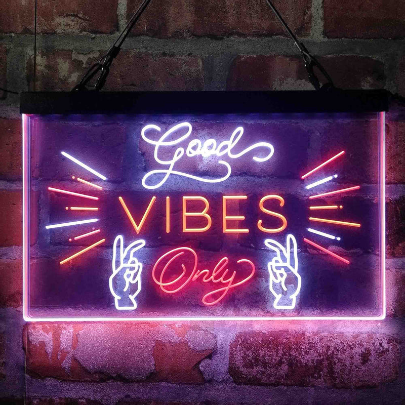 Good Vibes Only Victory Hand Deluxe App-Enabled 3-Color LED Light Sign - LED Gift Works