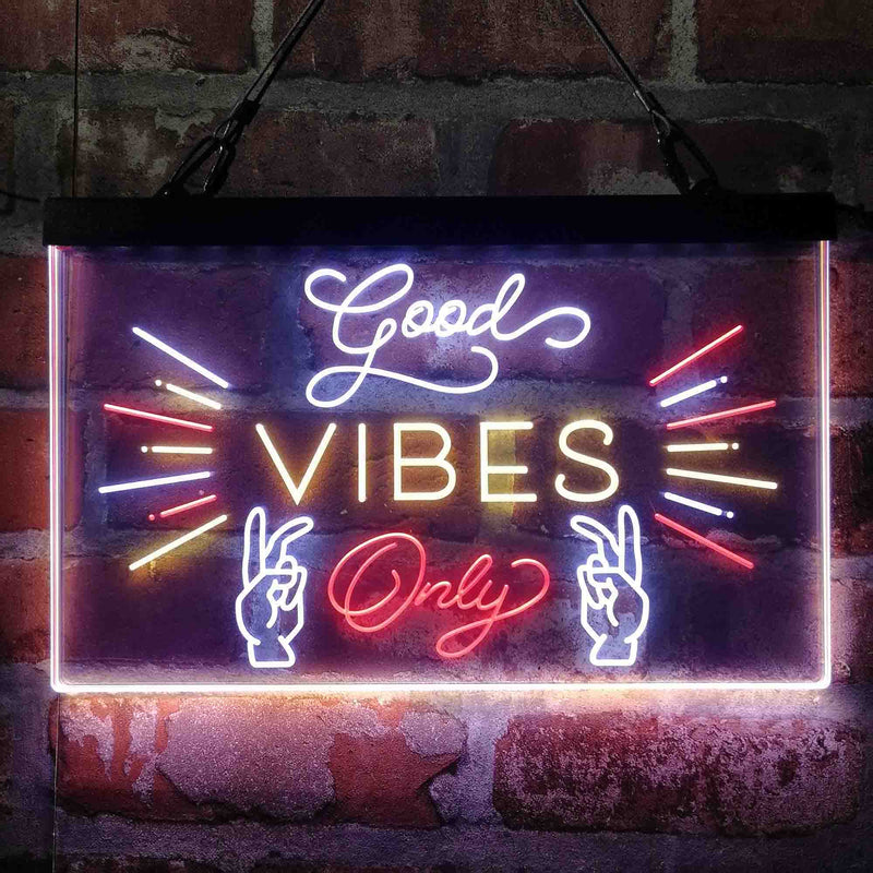 Good Vibes Only Victory Hand Deluxe App-Enabled 3-Color LED Light Sign - LED Gift Works
