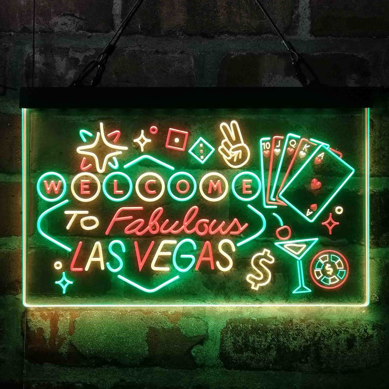 Welcome to Las Vegas Casino Beer Bar Deluxe App-Enabled 3-Color LED Light Sign - LED Gift Works