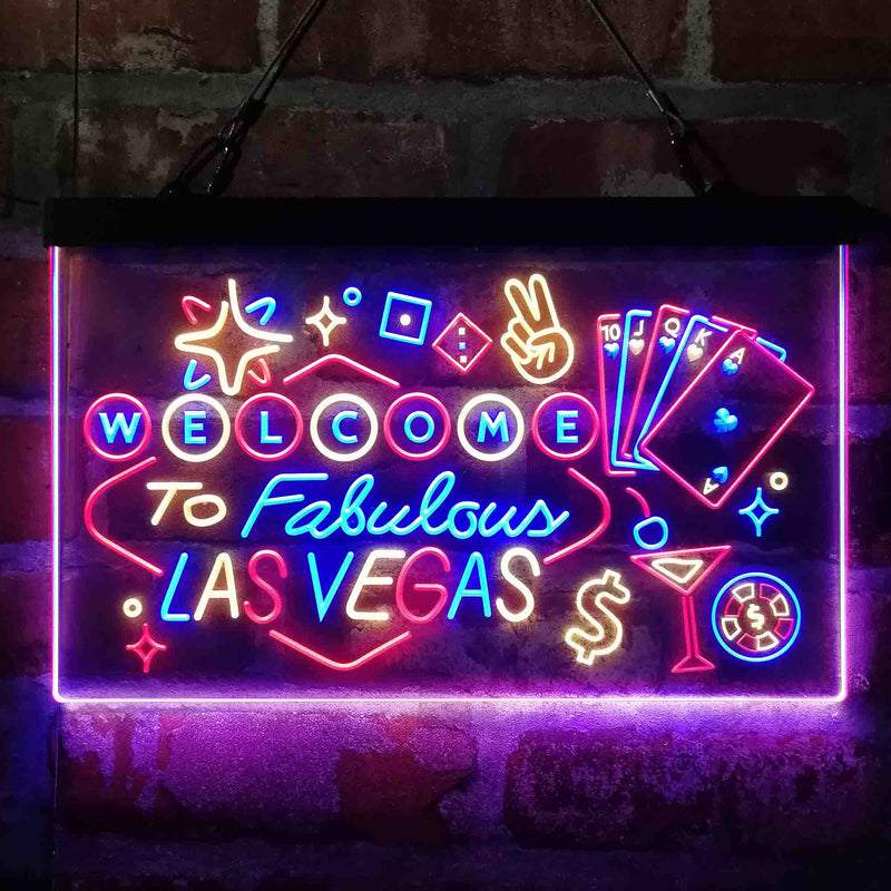 Welcome to Las Vegas Casino Beer Bar Deluxe App-Enabled 3-Color LED Light Sign - LED Gift Works