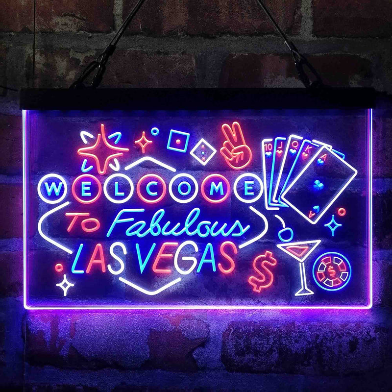 Welcome to Las Vegas Casino Beer Bar Deluxe App-Enabled 3-Color LED Light Sign - LED Gift Works