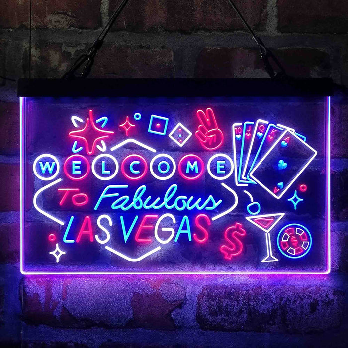Welcome to Las Vegas Casino Beer Bar Deluxe App-Enabled 3-Color LED Light Sign - Way Up Gifts