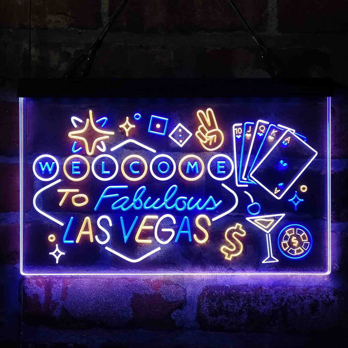 Welcome to Las Vegas Casino Beer Bar Deluxe App-Enabled 3-Color LED Light Sign - Way Up Gifts