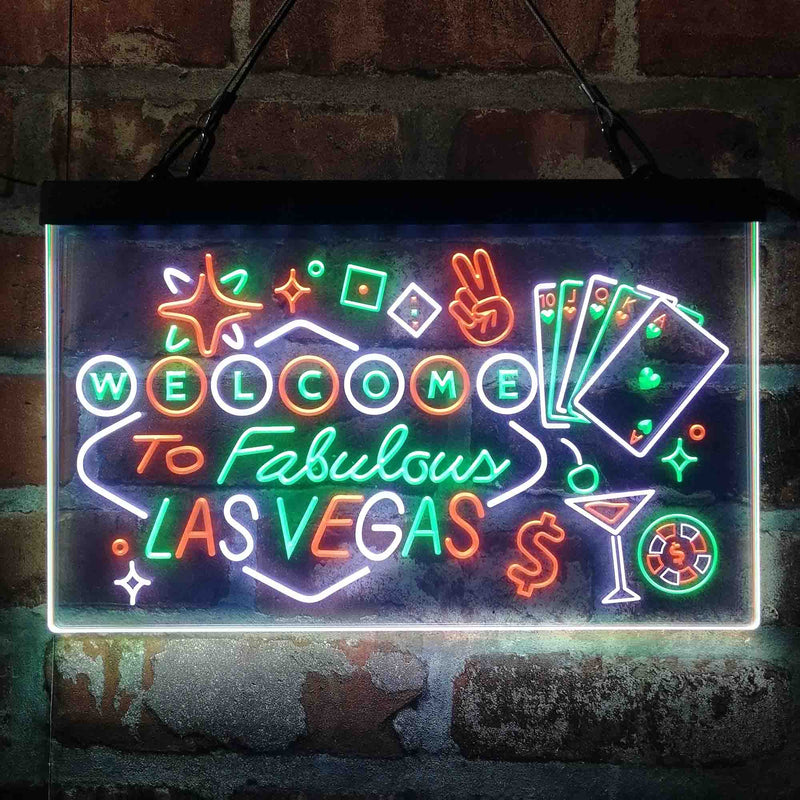 Welcome to Las Vegas Casino Beer Bar Deluxe App-Enabled 3-Color LED Light Sign - LED Gift Works
