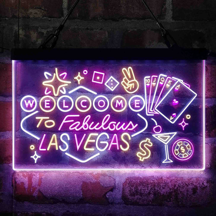 Welcome to Las Vegas Casino Beer Bar Deluxe App-Enabled 3-Color LED Light Sign - Way Up Gifts