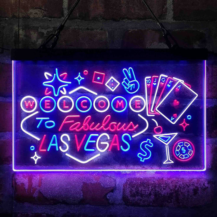 Welcome to Las Vegas Casino Beer Bar Deluxe App-Enabled 3-Color LED Light Sign - Way Up Gifts