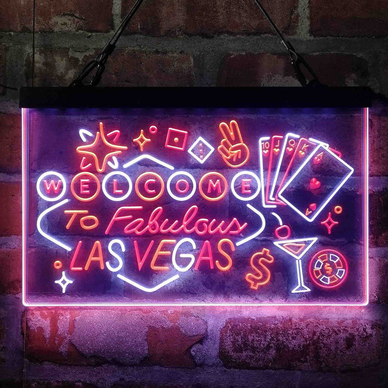 Welcome to Las Vegas Casino Beer Bar Deluxe App-Enabled 3-Color LED Light Sign - LED Gift Works
