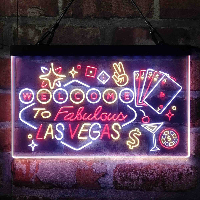Welcome to Las Vegas Casino Beer Bar Deluxe App-Enabled 3-Color LED Light Sign - Way Up Gifts