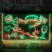 BBQ Flying Pig Decoration Deluxe App-Enabled 3-Color LED Light Sign | LED Wall Decor - LED Gift Works