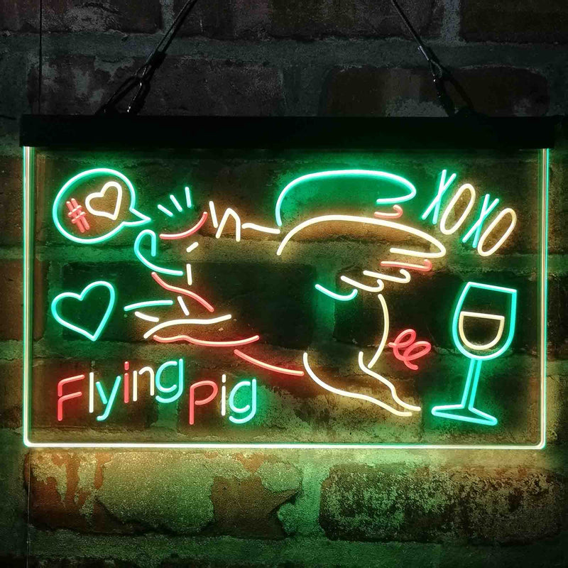 BBQ Flying Pig Decoration Deluxe App-Enabled 3-Color LED Light Sign | LED Wall Decor - LED Gift Works