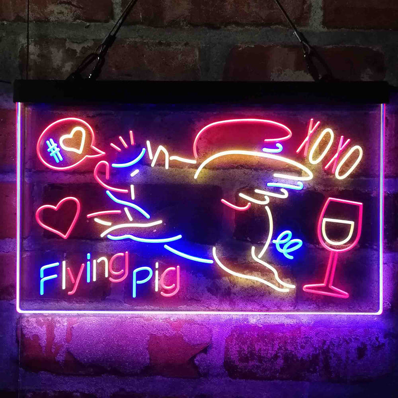 BBQ Flying Pig Decoration Deluxe App-Enabled 3-Color LED Light Sign | LED Wall Decor - LED Gift Works