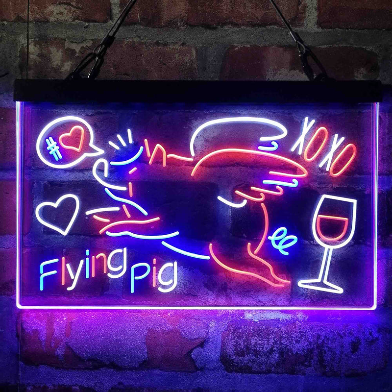 BBQ Flying Pig Decoration Deluxe App-Enabled 3-Color LED Light Sign | LED Wall Decor - LED Gift Works