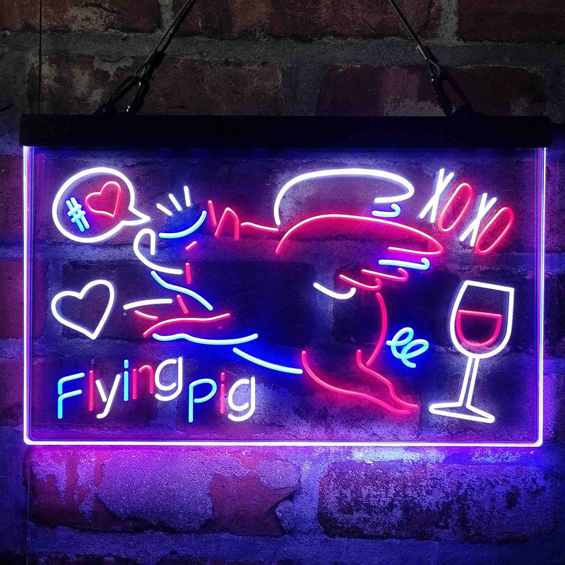 BBQ Flying Pig Decoration Deluxe App-Enabled 3-Color LED Light Sign | LED Wall Decor - LED Gift Works