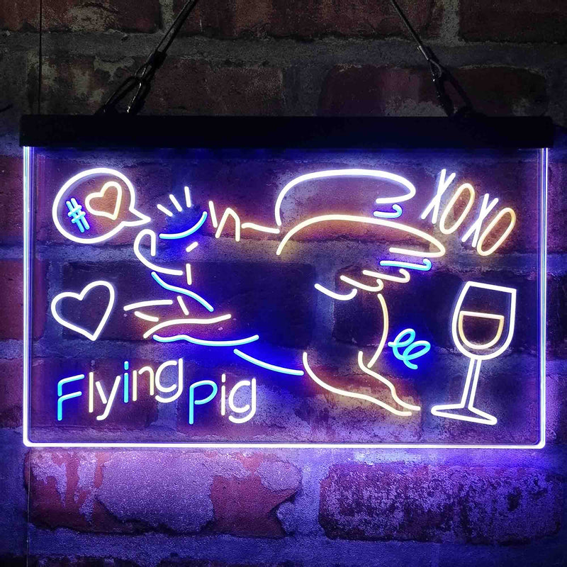BBQ Flying Pig Decoration Deluxe App-Enabled 3-Color LED Light Sign | LED Wall Decor - LED Gift Works