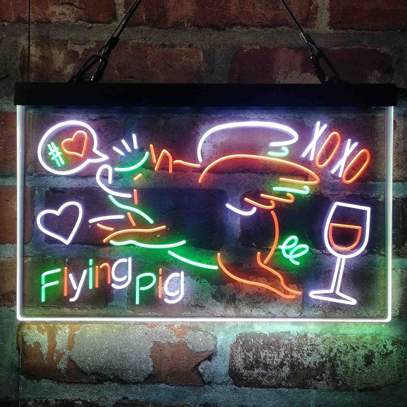BBQ Flying Pig Decoration Deluxe App-Enabled 3-Color LED Light Sign | LED Wall Decor - LED Gift Works