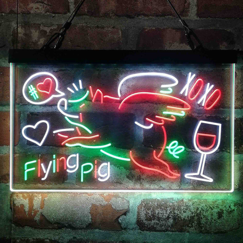 BBQ Flying Pig Decoration Deluxe App-Enabled 3-Color LED Light Sign | LED Wall Decor - LED Gift Works