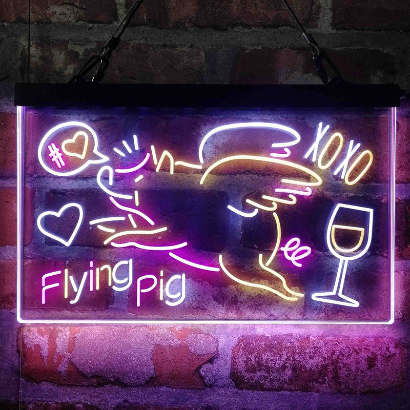 BBQ Flying Pig Decoration Deluxe App-Enabled 3-Color LED Light Sign | LED Wall Decor - LED Gift Works