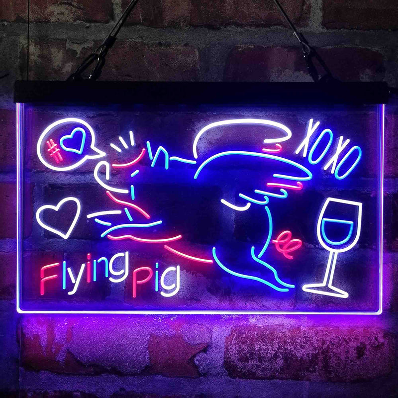 BBQ Flying Pig Decoration Deluxe App-Enabled 3-Color LED Light Sign | LED Wall Decor - LED Gift Works