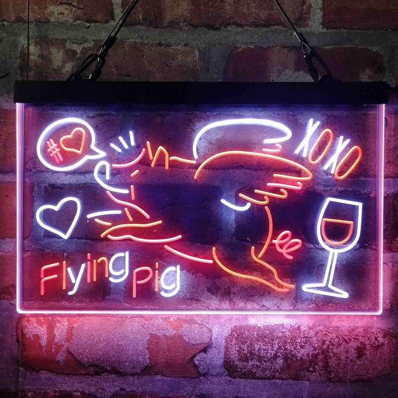 BBQ Flying Pig Decoration Deluxe App-Enabled 3-Color LED Light Sign | LED Wall Decor - LED Gift Works