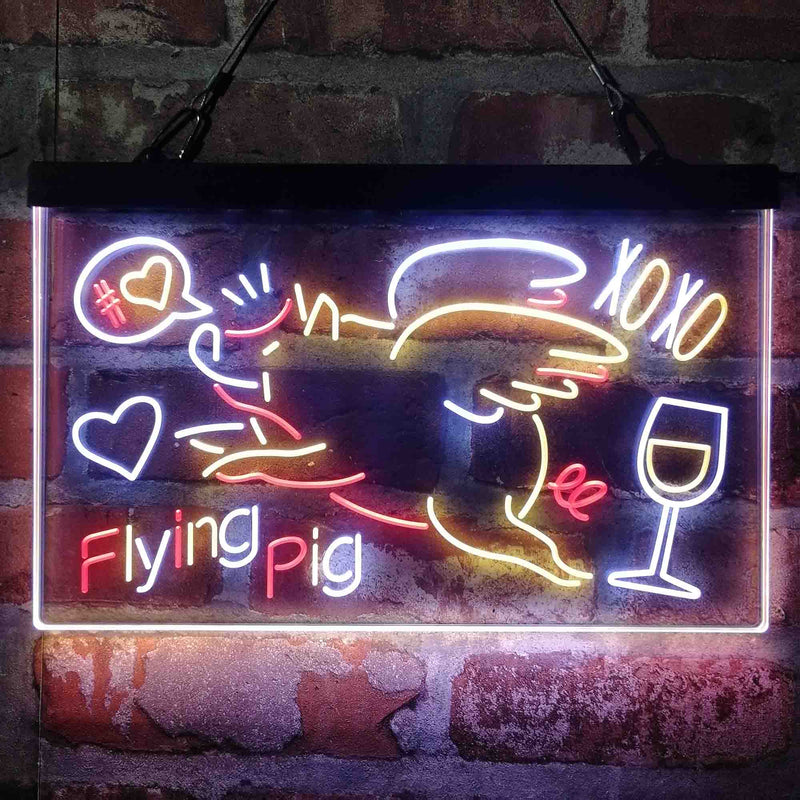 BBQ Flying Pig Decoration Deluxe App-Enabled 3-Color LED Light Sign | LED Wall Decor - LED Gift Works