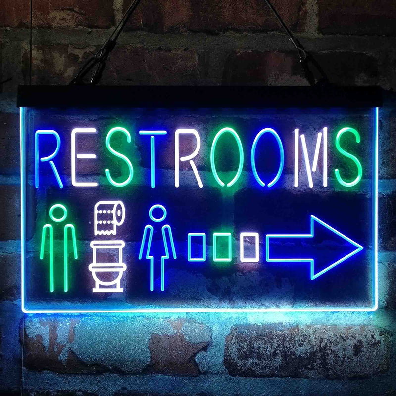 Restroom Men Women Toilet Right Arrow Deluxe App-Enabled 3-Color LED Light Sign - LED Gift Works