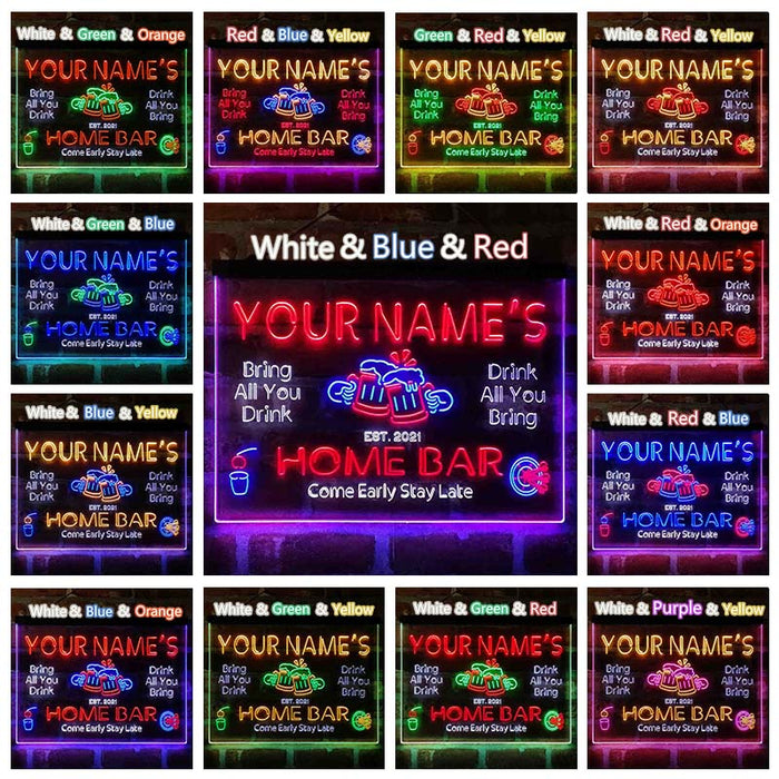 Personalized Classic Cheers Home Bar Deluxe App-Enabled 3-Color LED Light Sign - Way Up Gifts