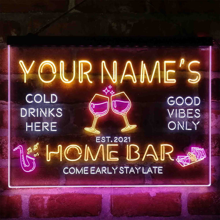 Personalized Red Wine Glass Home Bar Deluxe App-Enabled 3-Color LED Light Sign - Way Up Gifts