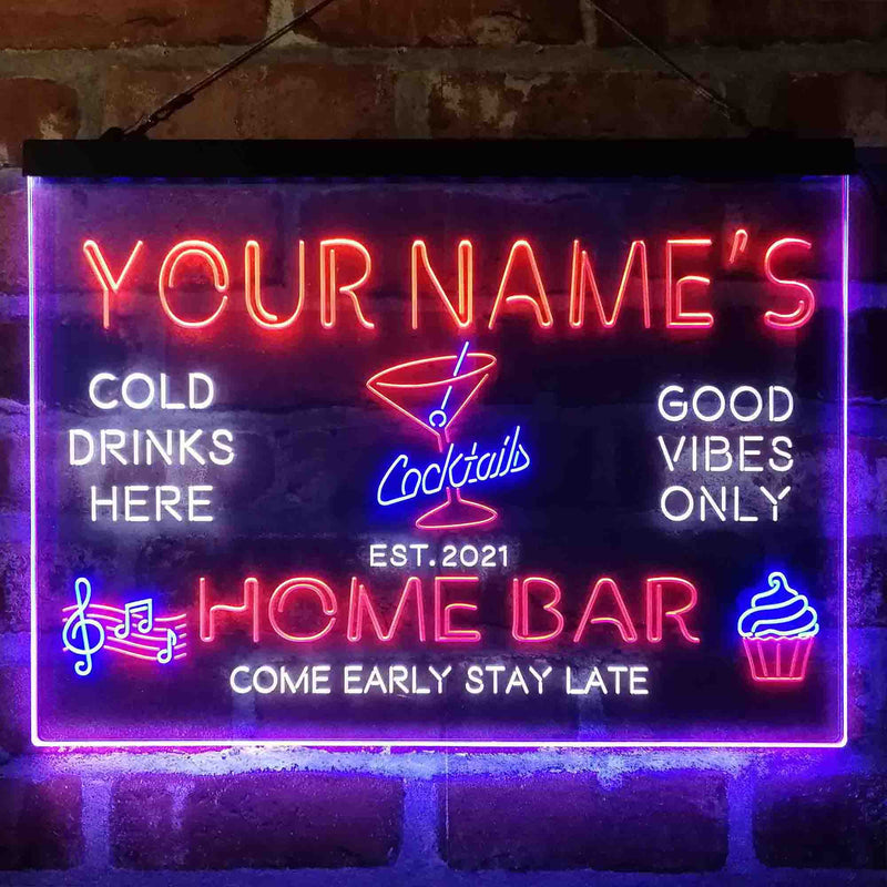 Personalized Cocktail Glass Home Bar Deluxe App-Enabled 3-Color LED Light Sign - LED Gift Works