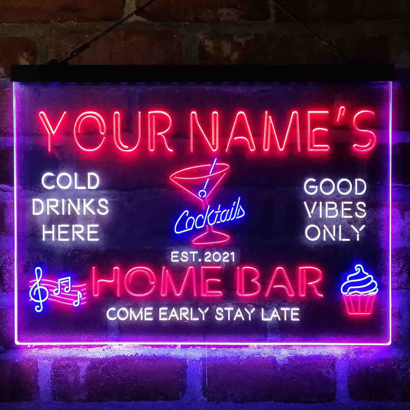 Personalized Cocktail Glass Home Bar Deluxe App-Enabled 3-Color LED Light Sign - LED Gift Works