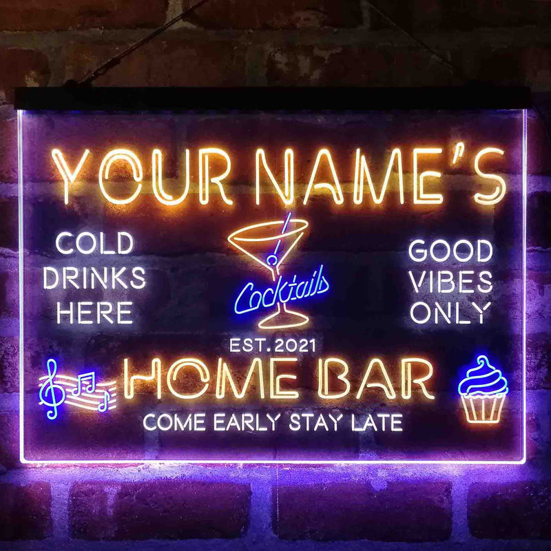 Personalized Cocktail Glass Home Bar Deluxe App-Enabled 3-Color LED Light Sign - LED Gift Works