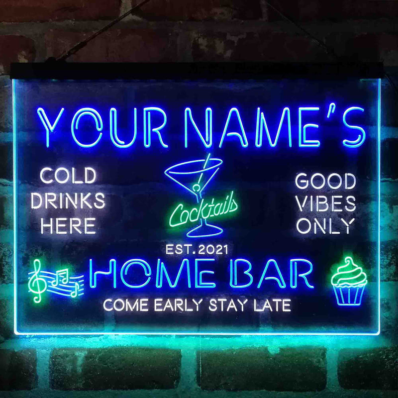 Personalized Cocktail Glass Home Bar Deluxe App-Enabled 3-Color LED Light Sign - LED Gift Works