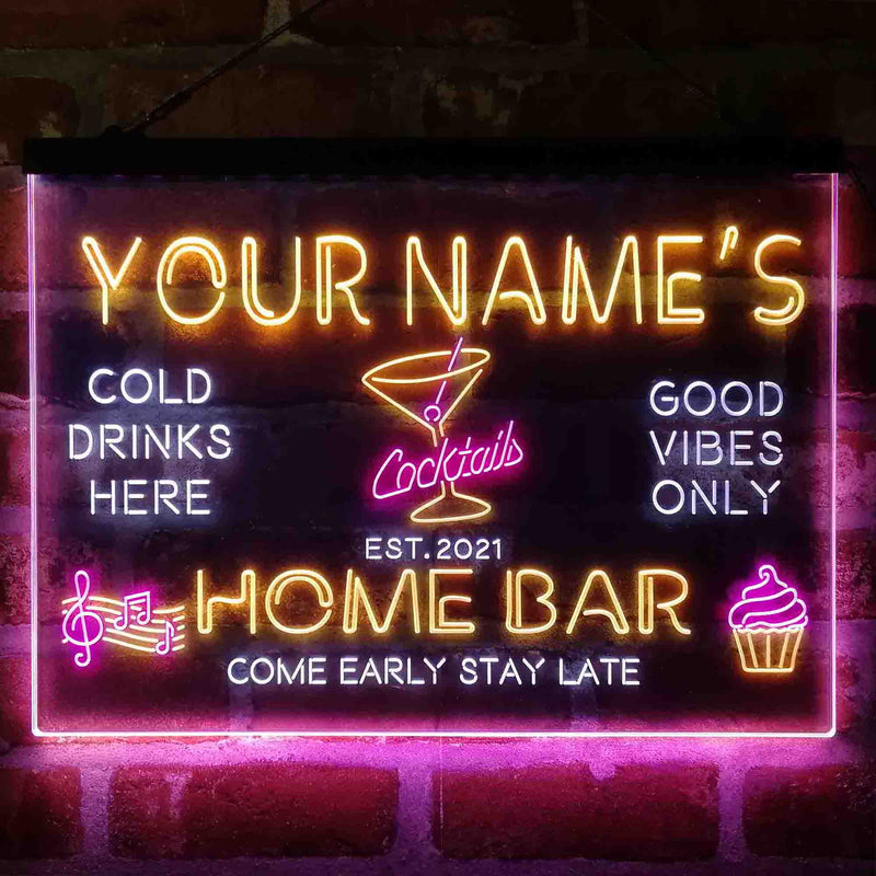 Personalized Cocktail Glass Home Bar Deluxe App-Enabled 3-Color LED Light Sign - LED Gift Works
