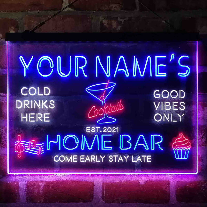 Personalized Cocktail Glass Home Bar Deluxe App-Enabled 3-Color LED Light Sign - LED Gift Works