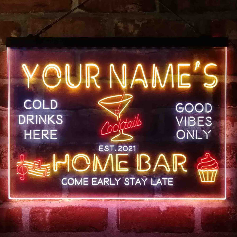 Personalized Cocktail Glass Home Bar Deluxe App-Enabled 3-Color LED Light Sign - LED Gift Works