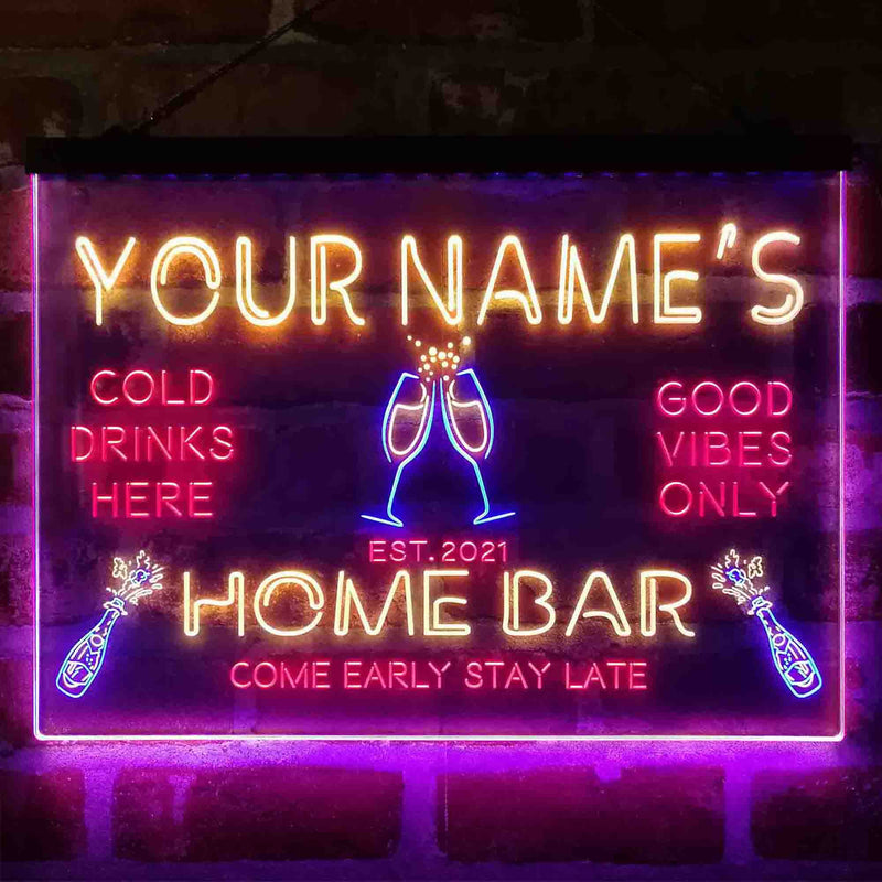 Personalized Champagne Glass Home Bar Deluxe App-Enabled 3-Color LED Light Sign - LED Gift Works