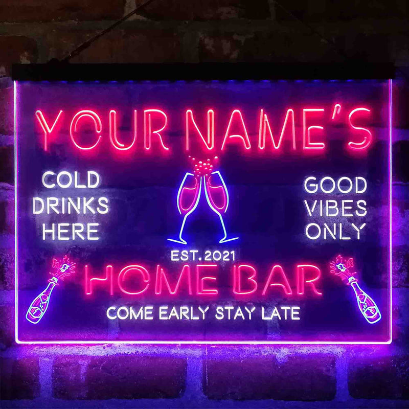 Personalized Champagne Glass Home Bar Deluxe App-Enabled 3-Color LED Light Sign - LED Gift Works