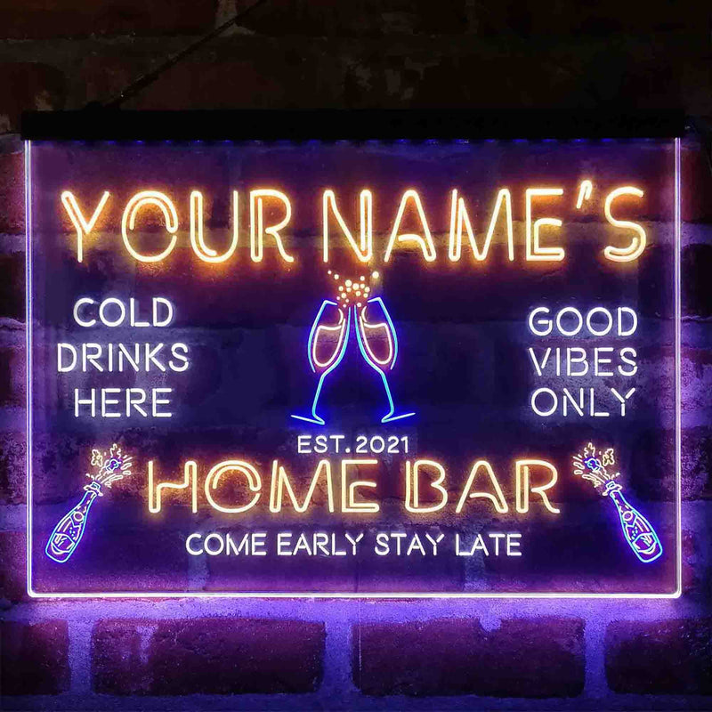 Personalized Champagne Glass Home Bar Deluxe App-Enabled 3-Color LED Light Sign - LED Gift Works