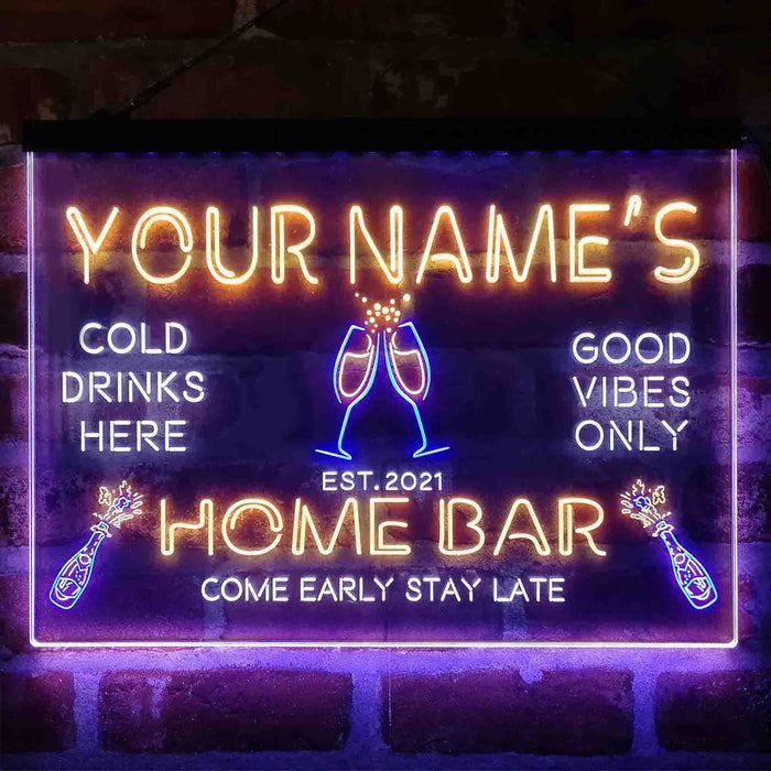 Personalized Champagne Glass Home Bar Deluxe App-Enabled 3-Color LED Light Sign - Way Up Gifts