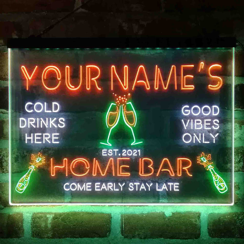 Personalized Champagne Glass Home Bar Deluxe App-Enabled 3-Color LED Light Sign - LED Gift Works