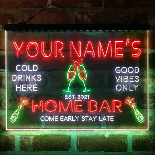 Personalized Champagne Glass Home Bar Deluxe App-Enabled 3-Color LED Light Sign - Way Up Gifts