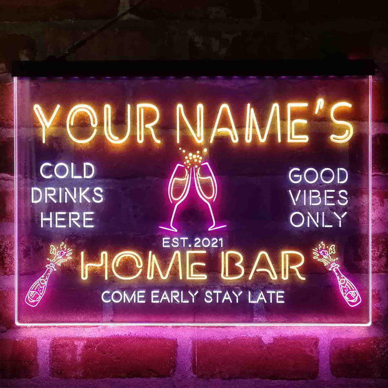 Personalized Champagne Glass Home Bar Deluxe App-Enabled 3-Color LED Light Sign - LED Gift Works