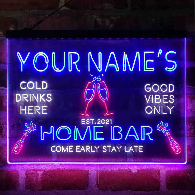 Personalized Champagne Glass Home Bar Deluxe App-Enabled 3-Color LED Light Sign - LED Gift Works