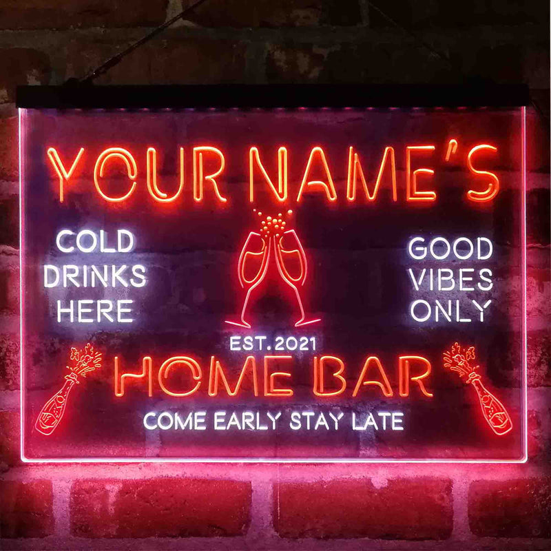 Personalized Champagne Glass Home Bar Deluxe App-Enabled 3-Color LED Light Sign - LED Gift Works