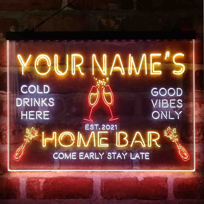Personalized Champagne Glass Home Bar Deluxe App-Enabled 3-Color LED Light Sign - LED Gift Works