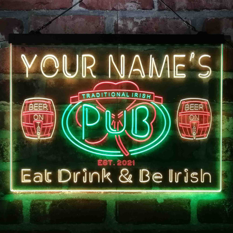 Personalized Irish Pub Shamrock Deluxe App-Enabled 3-Color LED Light Sign - LED Gift Works