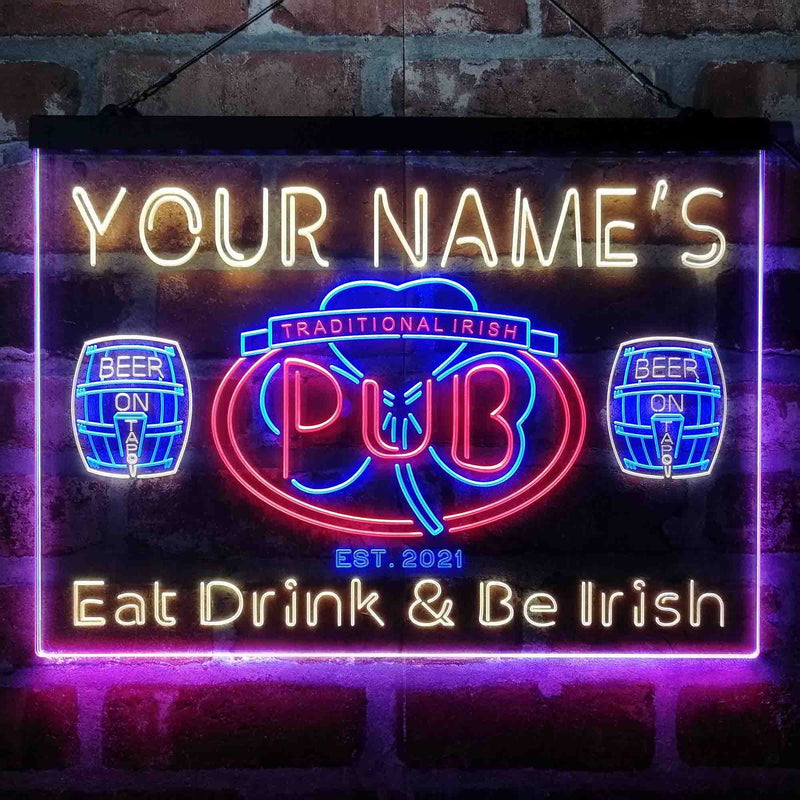 Personalized Irish Pub Shamrock Deluxe App-Enabled 3-Color LED Light Sign - LED Gift Works
