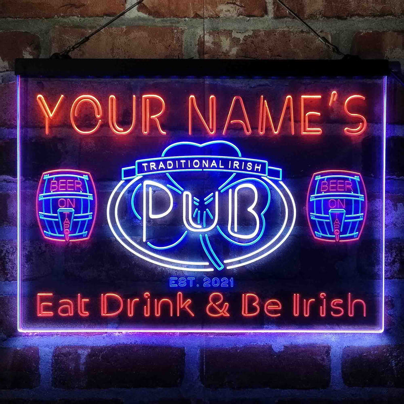 Personalized Irish Pub Shamrock Deluxe App-Enabled 3-Color LED Light Sign - LED Gift Works