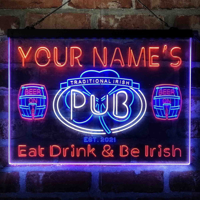 Personalized Irish Pub Shamrock Deluxe App-Enabled 3-Color LED Light Sign - Way Up Gifts